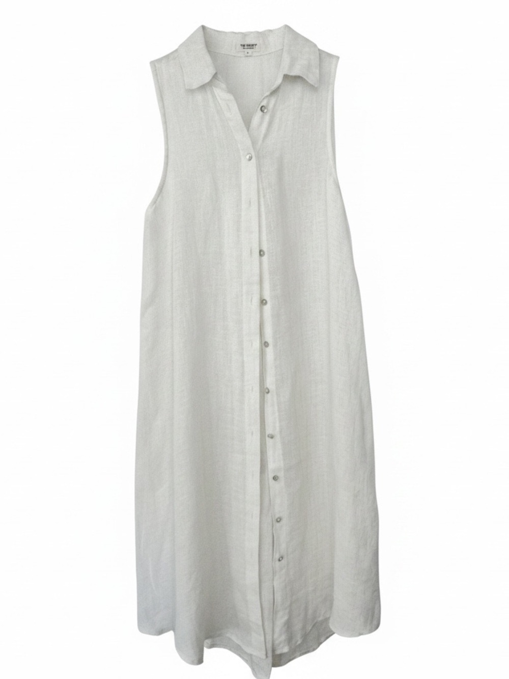The Shanty Corp 100% Linen White Button Midi Shirt Dress - Sz S - Flaws